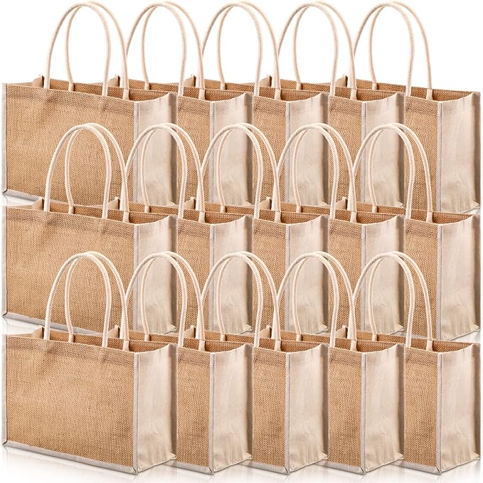 Reginary 16 Pcs Jute Tote Natural Burlap Gift Bags for Bridesmaid Wedding by Reginary