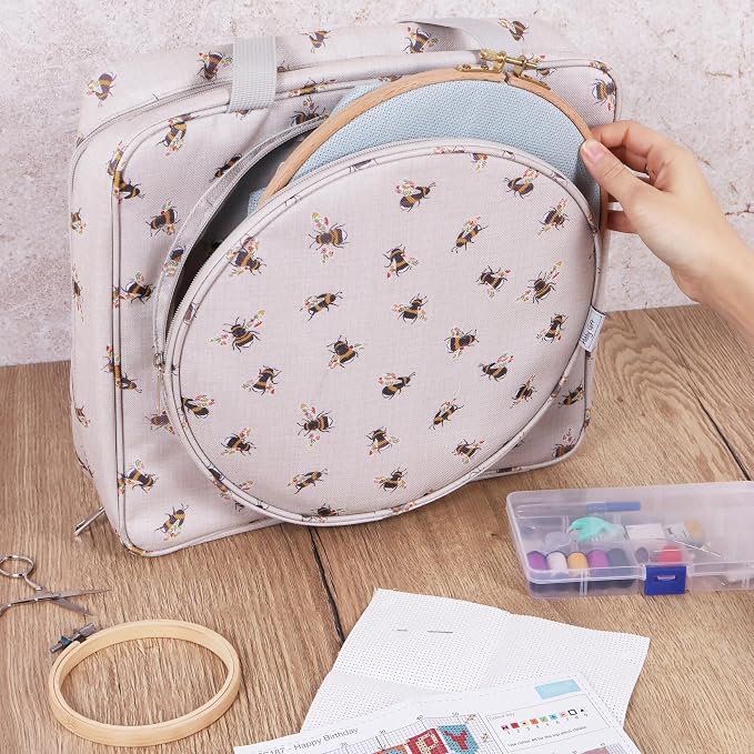Hobby Gift Craft Bag with Embroidery Hoop Storage - Sewing and Embroidery Project Bag with Zipper Compartments, Storage for Hoops, Threads and Accessories - Image 7