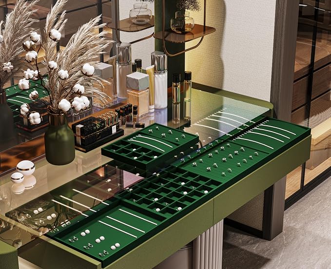 24-Grid Velvet Jewelry Tray for Ring & Earring Storage Green | 24 Compartments, Large Capacity, For Home & Commercial Use, Stackable - Image 4