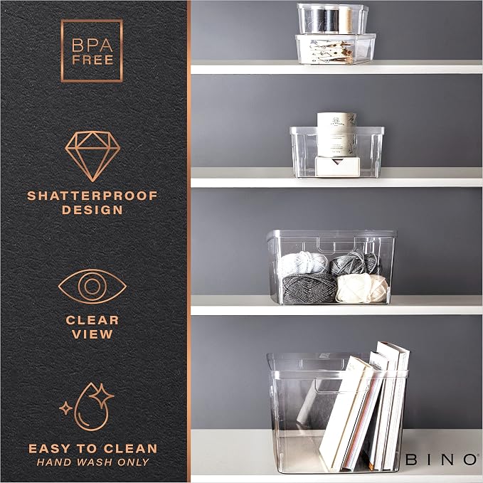 BINO Plastic Storage Containers, Small - 4 Pack THE LUCID COLLECTION, Multi-Use Organizer Bins Built-In Handles BPA-Free Clear, Fridge, Pantry & Home Organization - Image 7