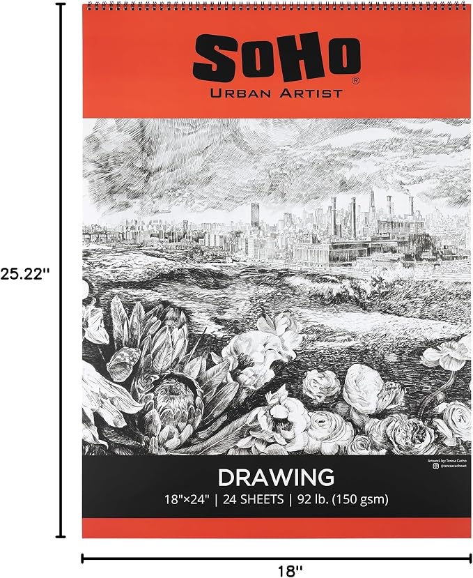 SoHo Urban Artist Softcover Drawing Pad - 18"x24", 12 Pack w/288 Sheets Total - 92 lbs/150gsm, Mixed Media, Dual-Sided, Acid-Free, Wire-Bound, Micro-Perforated, Repeated Erasing & Reworking - Image 7