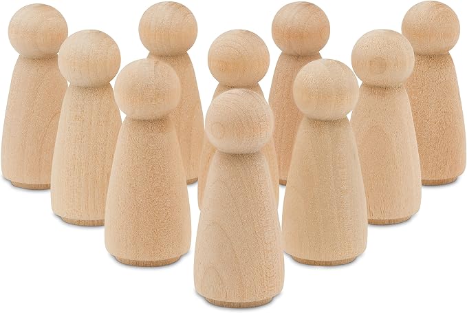 Wood Peg Dolls, 3.5 Inch Large Mom/Angel Shape Wooden Peg People, Pack of 10 Wood Dolls for Play, Strong Birch Wood People Figures, Peg Dolls Unfinished, Pegs for Crafts by Woodpeckers