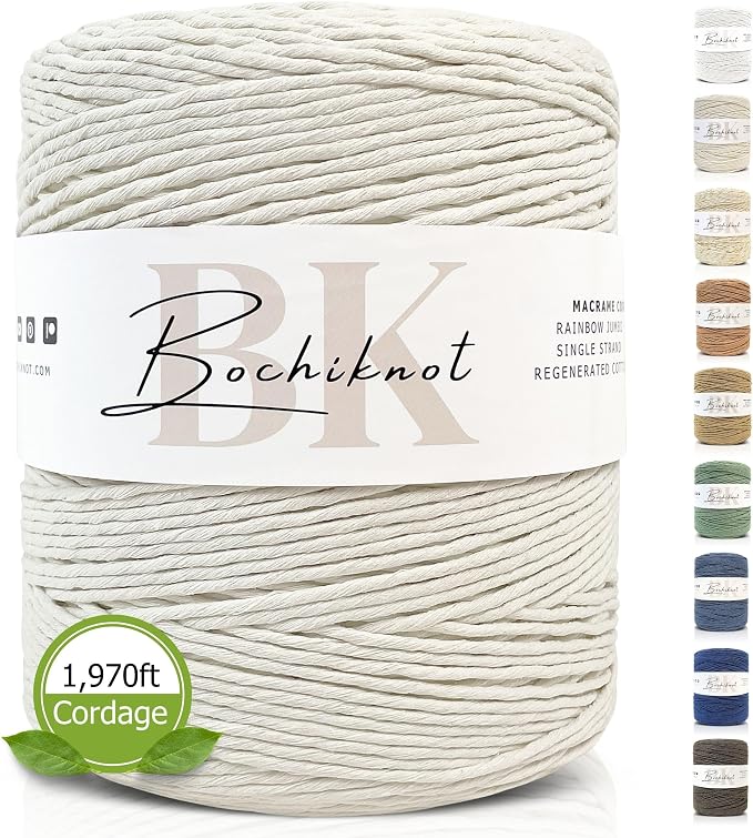 3mm Macrame Cord, 650 Yards, Single Strand Cotton (Milk White) by BOCHIKNOT-MacrameCordSupplies