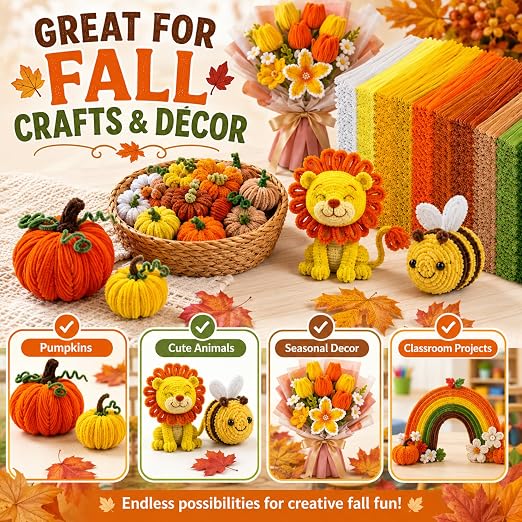 Libima 3800 Pcs Pipe Cleaners Bulk 10 Colors 12" Fall Pipe Cleaners Craft Set Chenille Stems Flower Kit 6mm Colorful Thanksgiving Day Autumn Gift Fuzzy Sticks Party Supply for DIY Art (Natural) - Image 2