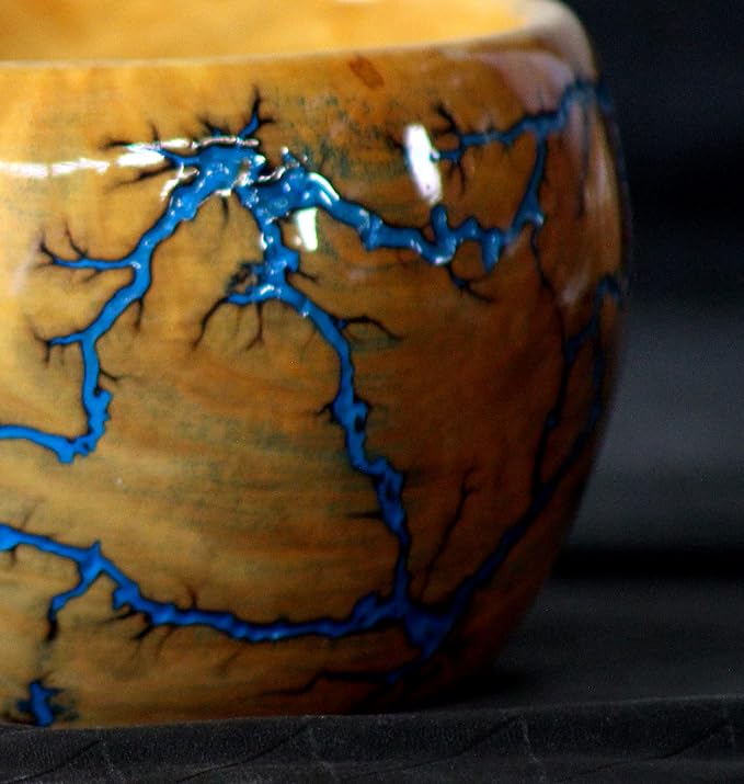 Lichtenberg Figure Yarn Bowl - Handmade Wooden Yarn Bowl for Knitting Yarn Ball Holder - Yarn Bowls with Holes Crochet Bowl Holder - Yarn Storage Bowl 7" x 4" inches (Blue-B) - Image 4
