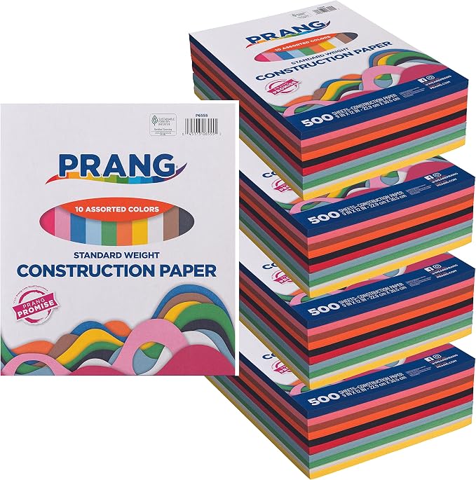Prang (Formerly Art Street) Construction Paper, 10 Assorted Colors, Standard Weight, 9" x 12", 500 Sheets | Standard Weight Groundwood Paper, Color-Blocked Stack, 50 Sheets Each of 10 Assorted Colors, Recyclable, 500 Sheets Total by CreativityStreet%C2%AE