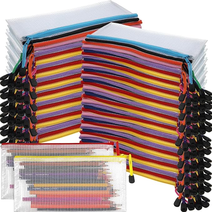Harloon 150 Pack Clear Pencil Pouches Bulk, 9.5'' x 4.5'',10 Colors | PVC Mesh and Zippers Keep Pencils, Markers, Cosmetics and Toiletries Organized for Back to School, Office and Travel Use by Muasung