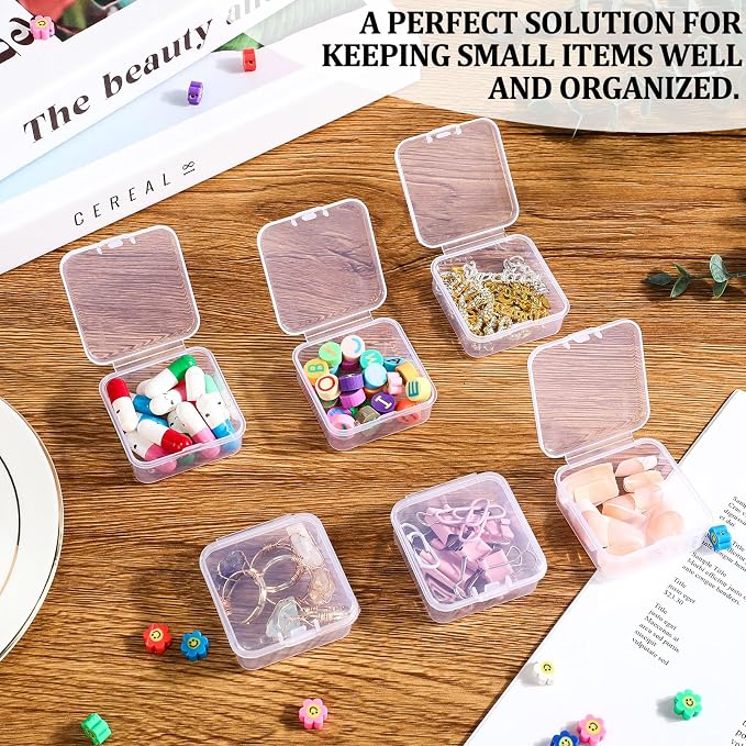 Soaoo 300 Pcs Small Plastic Bead Storage Containers for Organizing with Hinged Lid Transparent Clear Craft Supply Box for DIY Art Craft Accessory, Jewelry, Game Pieces(1.77 x 1.77 x 0.75 Inches) - Image 5