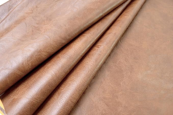 5 Yards 54" x 180" Distressed Crazy Horse Soft Faux Leather Fabric Brown Fake Leather Fabric Upholstery Vinyl for Sofa Chairs Car Seats Crafts - Image 2
