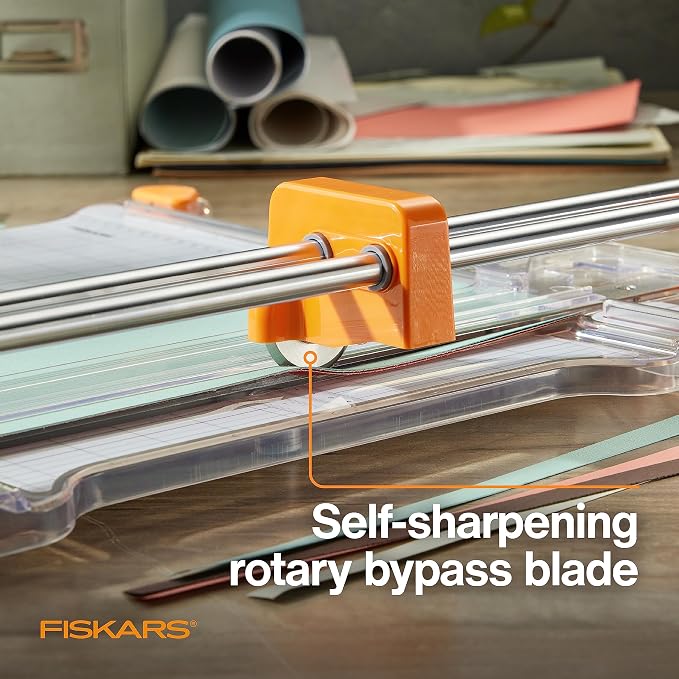 Fiskars ProCision Folding Rotary Bypass Paper Cutter, 12" Cut Length | Cuts Thick Materials, Self-Sharpening Paper Trimmer for Photos, Crafting & Scrapbooking, Arts and Crafts Supplies - Image 5