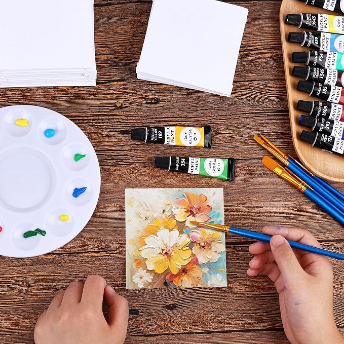 ESRICH Canvas Boards for Painting, 48 Pack Canvases for Painting 4x4 100% Cotton Small Paint Canvas Primed Acid Free Mini Blank Canvas Panels for Oil Paint,Watercolor,Acrylic Paint,Gouache&Tempera. - Image 6