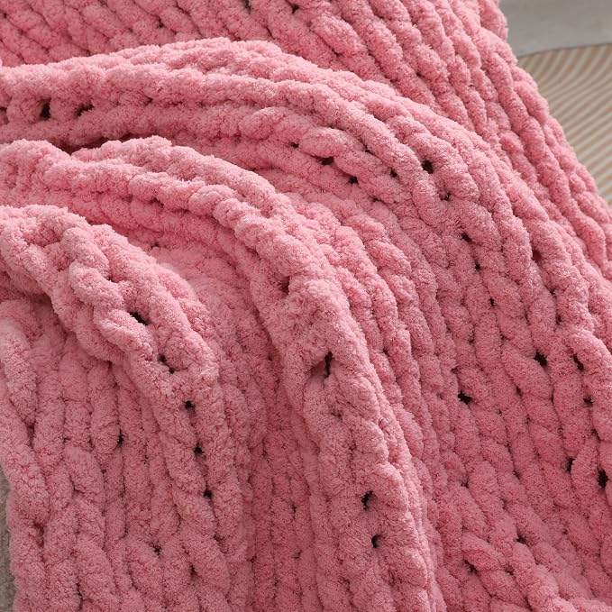 Chunky Chenille Yarn for Hand Knitting 8 Jumbo Pack Chunky Yarn for Hand Soft Blanket Knitting, Bulky Thick Fluffy Yarn for Crocheting (Leather Pink) - Image 3