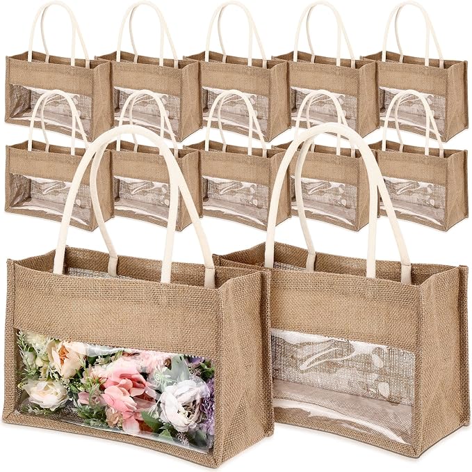 Reginary 16 Pcs Jute Tote Natural Burlap Gift Bags for Bridesmaid Wedding by Reginary