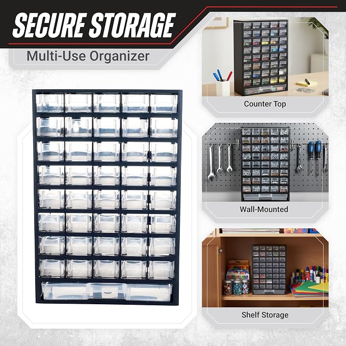 Storage Bin with Drawers - 41-Drawer Plastic Tool Organizer - Hardware or Craft Cabinet for Storing Beads, Toys, or Nuts and Bolts by Stalwart (Black) - Image 4