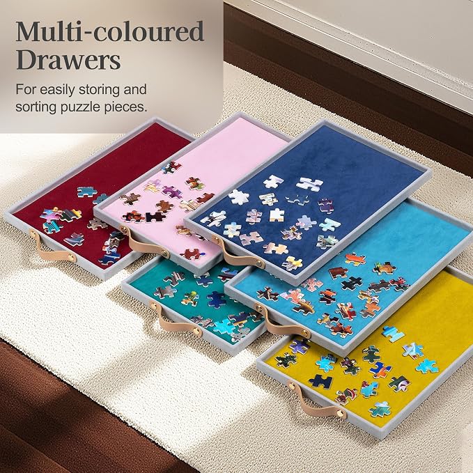 Tektalk Flannelette Covered Jigsaw Puzzle Table with Integrated Adjustable Stand & Cover, 3-Tilting-Angle Wooden Plateau Portable Puzzle Board with 6 Sorting Drawers, for Up to 1500 Pieces (Gray) - Image 4