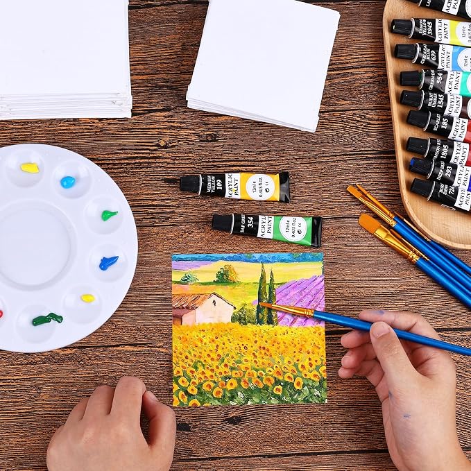 ESRICH Small Canvases for Painting 6x6 inch, 12 Pack Canvas Boards Cotton Painting Canvas Primed Acid Free Mini Blank Canvas Panels for Oil Paint,Watercolor,Acrylic Paint,Gouache&Tempera., White - Image 6