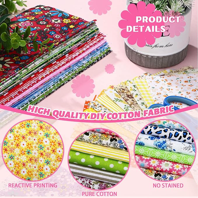 Tudomro 1200 Pieces Cotton Fabric Squares 4x4 Precut Floral Quilting | Assorted Floral Prints, Patchwork Fabric Bundle for Quilting Crafts, Sewing Projects, Clothing, DIY Patchwork Squares - Image 6