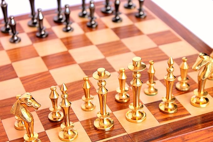 StonKraft 14" X 14" Collectible Wooden Folding Chess Game Board Set+Brass Pieces (Delivery < 7 Days)