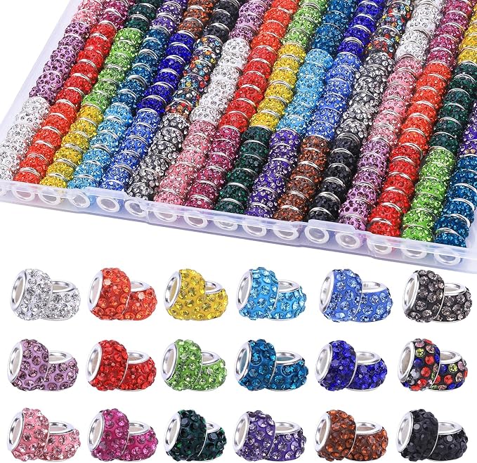 Aipridy Large Hole European Beads, Craft Supplies Kit，Assorted Mixed Color Lampwork Spacer Beads for DIY Bracelet Jewelry Making (120, Mixed) by AIPRIDY