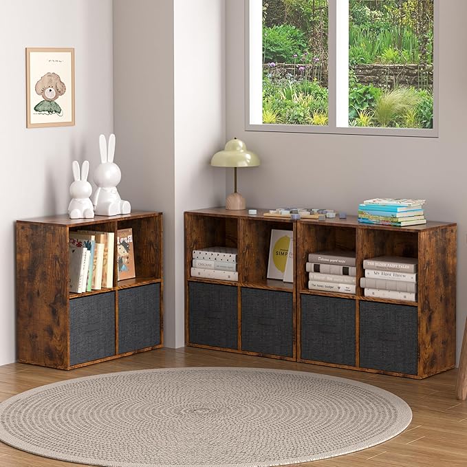 Wooden 4 Cube Storage Organizer with Closed Back Panel,White Cube Shelf Cubby Storage Organizers with Compartments for Living