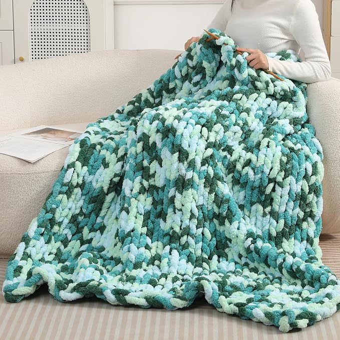 Chunky Chenille Yarn for Hand Knitting 8 Jumbo Pack Chunky Yarn for Hand Soft Blanket Knitting, Bulky Thick Fluffy Yarn for Crocheting (Sea of Clouds) - Image 4