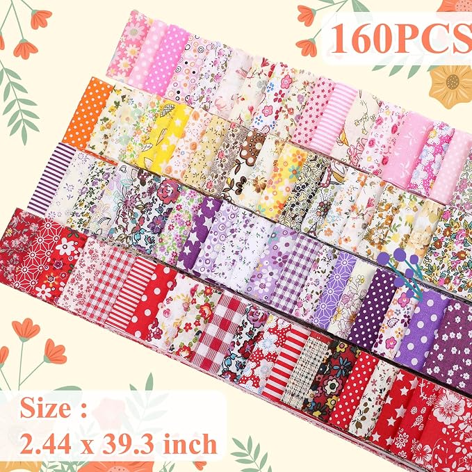 SmoothNovelty 160 Pcs 4 Rolls Fabric Strips, 2.44" x 39.3" Precut Quilting Roll, Cotton Strips Bundle for Quilting, Sewing, Crafting, Patchwork, Blanket, Rug, Upholstery(Cute Style) - Image 3