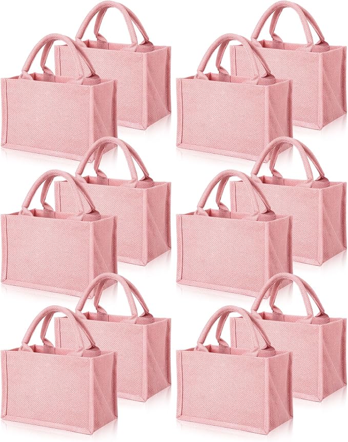 12 Pcs Burlap Tote Bag Mini Jute Reusable Bag with Handles Small Blank Canvas Gift Waterproof for Wedding Beach DIY by Cunno