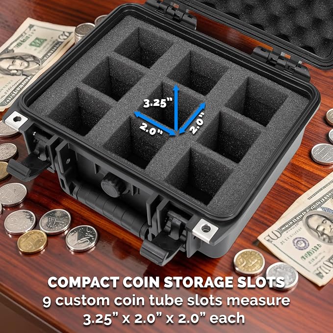 CASEMATIX American Silver Eagle Coin Tube Stacker Case – IPX7 Waterproof Airtight Coin Tube Storage Box for 9 Coin Rolls, Lockable Hard Shell Bullion Carrying Case with for Stackers & Collectors - Image 7