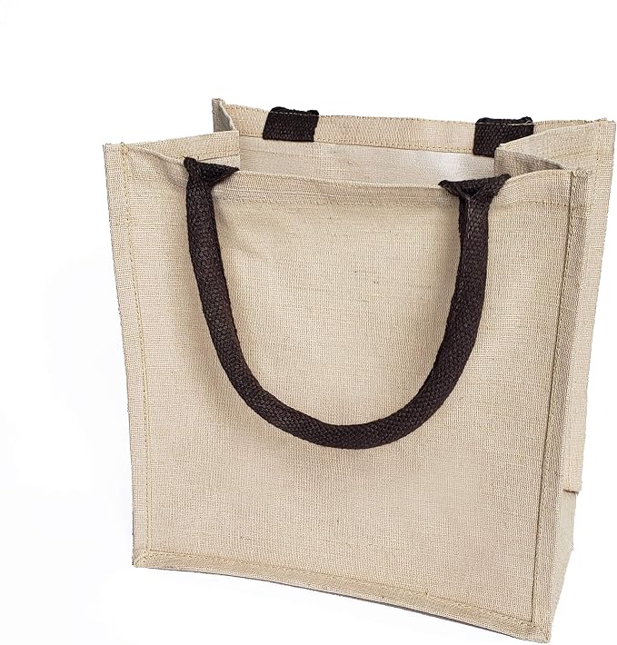Reusable Burlap Bags Jute & Cotton Blend JuCo Totes with Laminated Interior (Pack of 6) by ToteBagFactory