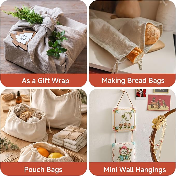Simple&Opulence 100% Linen Embroidery Fabric 4PCS, Pre-Cut 15inch Squares, Solid Color Nature Pure Linen Cloth Fabric for Sewing, Needlework, Quilting, DIY Garments Craft Accessories(Linen) - Image 8