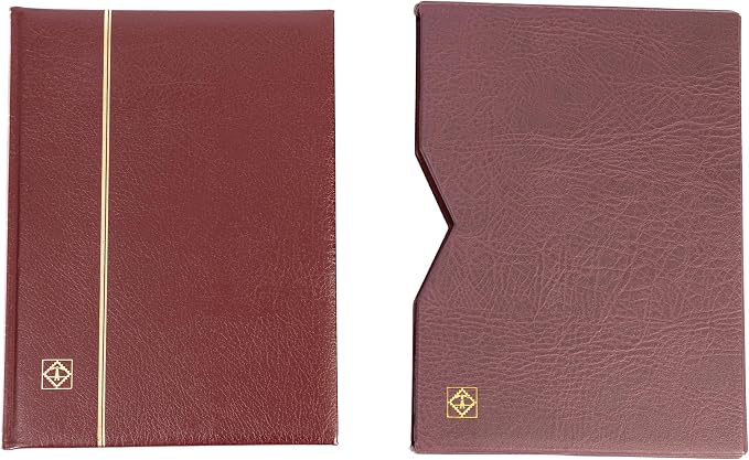 LIGHTHOUSE – “PREMIUM” Bonded Leather Cover Stockbook for Stamps - 32 Black Cardstock A4 Pages with Clear Strips and Double Linen Hinges - Slipcase Included - Red - Image 4