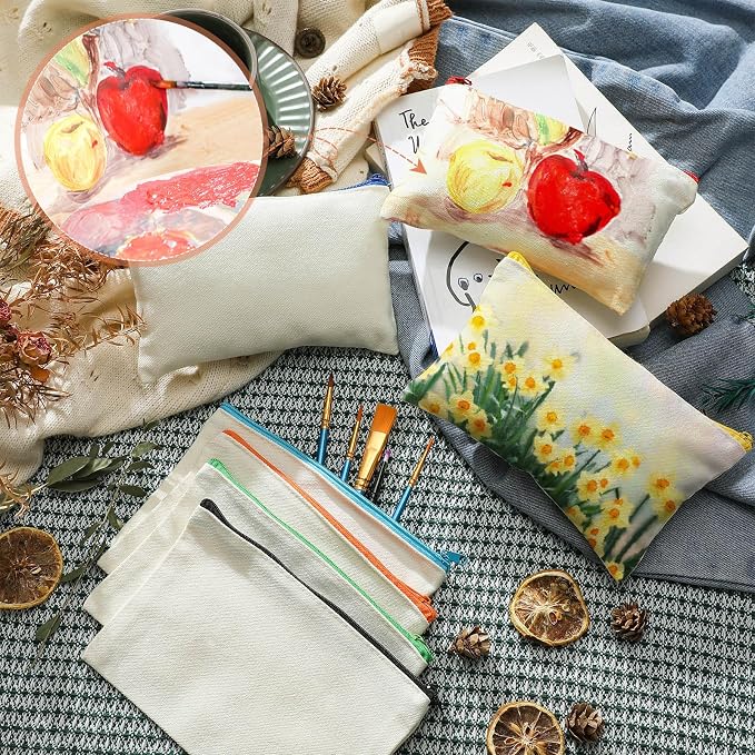 Silkfly 144 Pack Blank Canvas Zipper Pencil Pouch Bulk DIY Bags Sublimation Makeup Pouch White Multipurpose Toiletry Bag for Stationery Makeup Travel Cosmetic Toiletries Crafts Storage - Image 5
