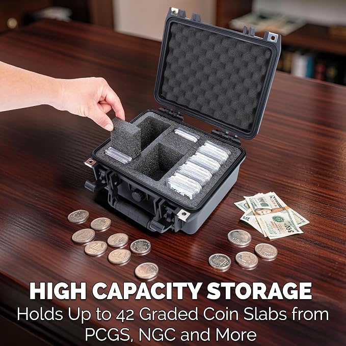 CASEMATIX Graded Coin Case Compatible with 40+ PCGS or NGC Coin Slabs, Waterproof Coin Storage Box with Customizable Foam Interior Will Fit Most Coin Holders for Collectors and Collection Supplies, - Image 2