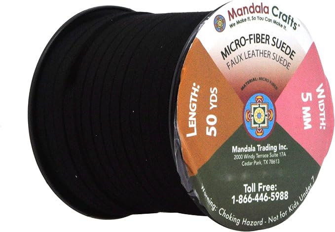 Mandala Crafts 5mm Black Faux Suede Vegan Leather, Jewelry Making | 50 Yards Durable Flat Leather Strings, Laces & Strips for Bracelets, Necklaces, Braiding, Dream Catchers Supplies & Chokers - Image 2
