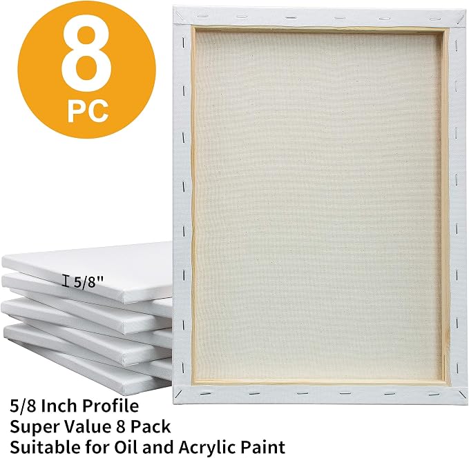 Stretched White Blank Canvas - 12 x 16 Inch, Bulk Pack of 8, Primed, 100% Cotton, 5/8 Inch Profile of Super Value Pack for Acrylics,Oils & Other Painting Media. - Image 3