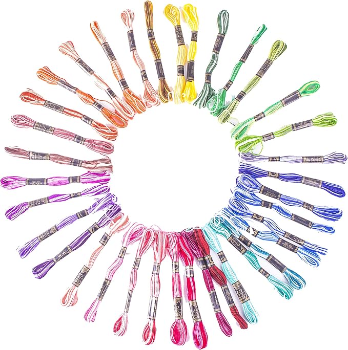 Trimits Premium Embroidery Thread, Cotton, Rainbow Variegated, 8m Skeins, 36 Pack by Unknown