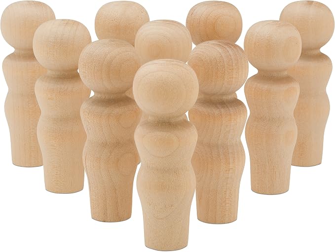 Wooden Peg Dolls Unfinished 2-1/4 inch, Mom Shape, Pack of 100 Wooden People Pegs for Crafts and Small World Play by Woodpeckers