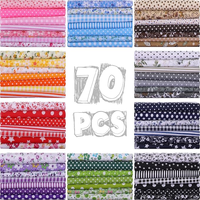 Macarrie 70 Pcs Cotton Fat Quarters Quilting 20 x 20 Inch Fabric Bundles Floral Printed Cloth Sewing Supplies Multicolor Fabric Squares for DIY Quilting Patchwork Scrapbooking Craft by Macarrie