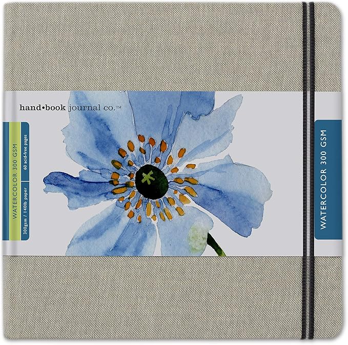 Handbook Journal Co. Artist Watercolor Journal, 140lb/300gsm Heavyweight Cold Press Paper, Square 8.25"x8.25", Natural European Linen Cover by SpeedballArt