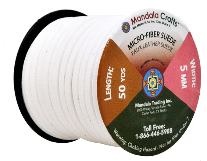 Mandala Crafts 5mm White Faux Suede Vegan Leather, Jewelry Making | 50 Yards Durable Flat Leather Strings, Laces & Strips for Bracelets, Necklaces, Braiding, Dream Catchers Supplies & Chokers - Image 2