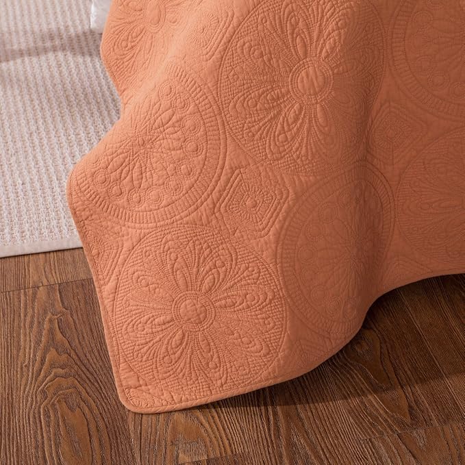 Tache Home Fashion VEJHW-595-CK Tuscany Sunrise Solid Floral Bedspread Set, Orange, California King - Image 4
