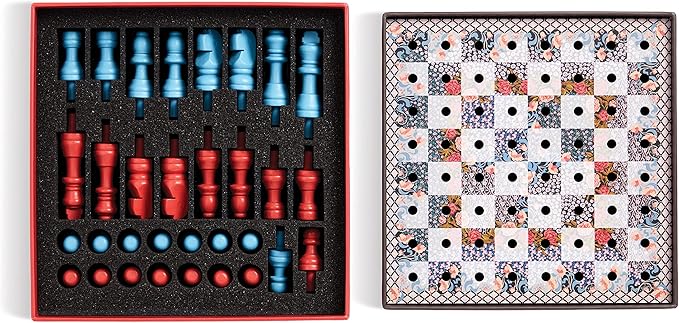 Galison Liberty Anita Peggable Chess Set from Galison - Unique Floral Game Set for Any Game Enthusiast, Featuring 32 Wood Chess Pieces and 1 Portable Chess Board, Perfect for Gaming on The Go!