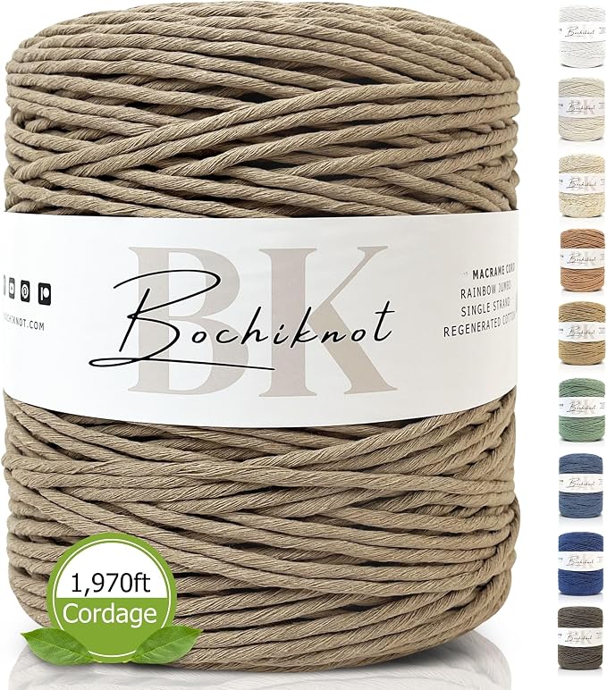 3mm Macrame Cord, 650 Yards, Single Strand Cotton (Buttercream) by BOCHIKNOT-MacrameCordSupplies