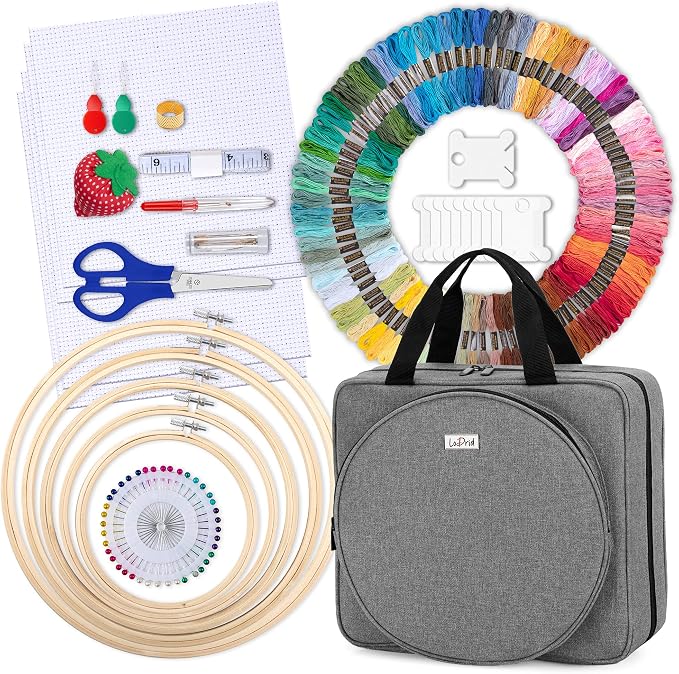 LoDrid Embroidery Kit, Embroidery Project Bag with Embroidery Kit, Gray | Embroidery Starter Kit, Embroidery Supplies Storage Bag, Cross Stitch Kits for Adults - Image 8