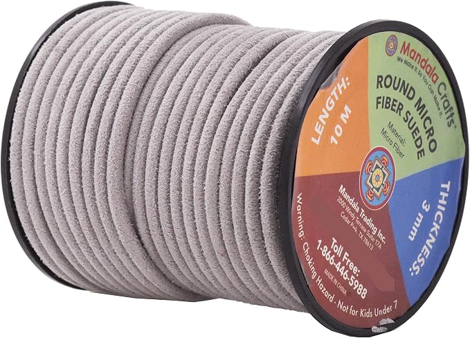 Mandala Crafts 3mm Round Gray Faux Suede Vegan Leather, Jewelry Making | 11 Yards Durable Leather Strings for Bracelets, Necklaces, Braiding, Dream Catchers, Chokers, Pendants & Lacing - Image 2