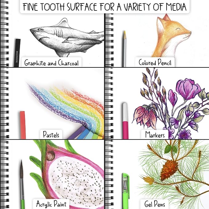 100 Sheets Premium Sketch Book - 9x12 Inches (68 lb/100 GSM) Sketch Pad with Spiral Bound for Colored Pencils, Gel Pens, Mechanical Pencils, Charcoal, Ballpoint Pens, Fineliner Pens and Pastels - Image 3