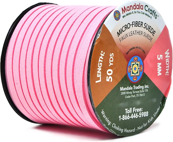 Mandala Crafts 5mm Light Pink Faux Suede Vegan Leather, Jewelry Making | 50 Yards Durable Flat Leather Strings, Laces & Strips for Bracelets, Necklaces, Braiding, Dream Catchers Supplies & Chokers - Image 2