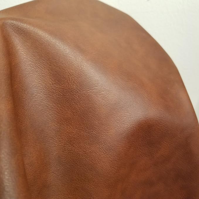 NAT Leathers Mid Brown Cognac Soft Faux Leather Fabric Sheet PU (Peta Approved Vegan) Sold by the Yard Synthetic Pleather 0.9 mm Nappa Soft Smooth Upholstery (Mid Brown, BY THE Yard) by NATLeathers
