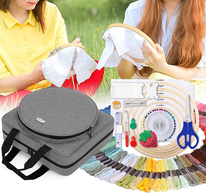 LoDrid Embroidery Kit, Embroidery Project Bag with Embroidery Kit, Gray | Embroidery Starter Kit, Embroidery Supplies Storage Bag, Cross Stitch Kits for Adults - Image 7