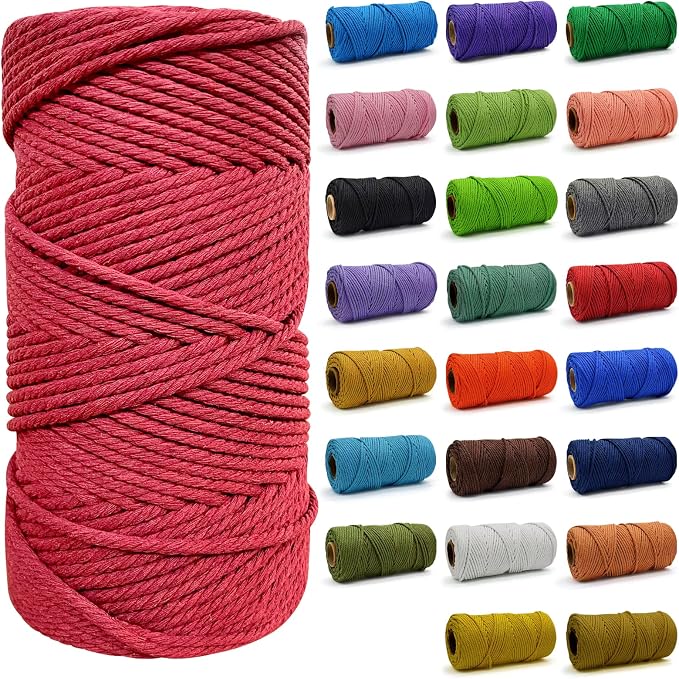 Macrame Cord - Natural Unbleached Macrame Rope - 4 Strand Twisted Cotton Rope for Wall Hanging，DIY Craft Making，Plant Hangers，Knotting Decorative Projects (Wine Red, 4mm x 220Yards) by FocusoncottonHdviai